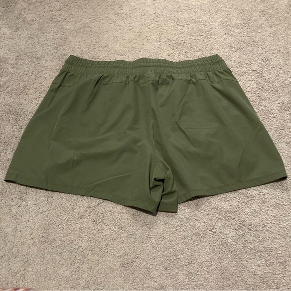Women's Plus 1X Active Running Shorts Olive Green Elastic Waist Pockets Stretch - Picture 3 of 5